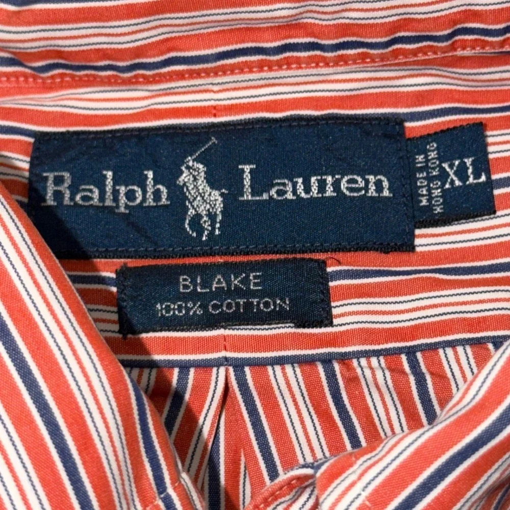 Polo Ralph Lauren Blake Mens XL Red White Navy Striped Cotton Button Down Shirt